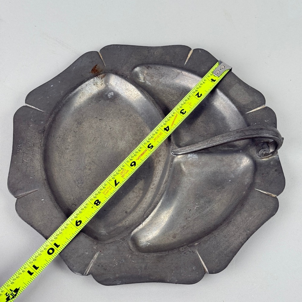 Pilgrim Solid Pewter Divided Tray Serving Dish 10in Vintage marked Boston 1931 - Picture 4 of 7
